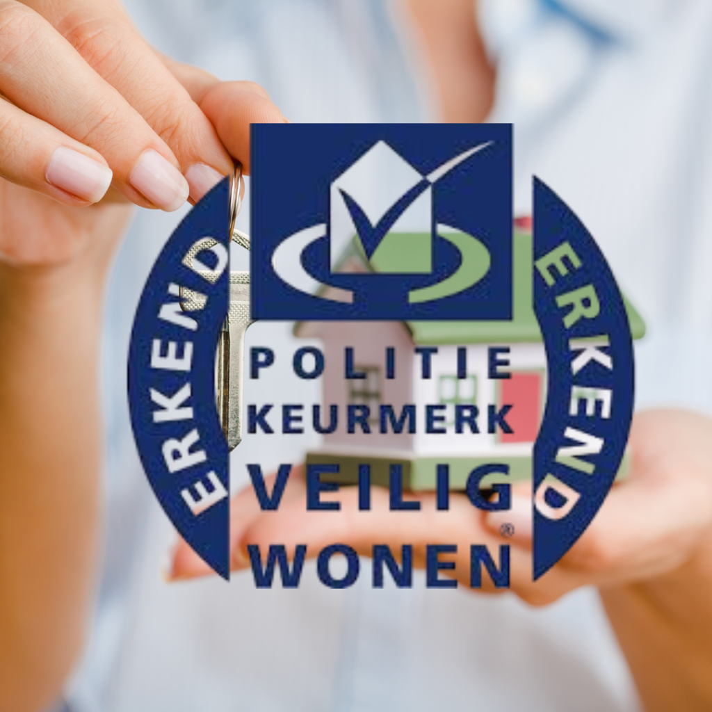 Politie Keurmerk Veilig Wonen logo met sleutel en huis als symbool voor erkende woningbeveiliging in Nederland